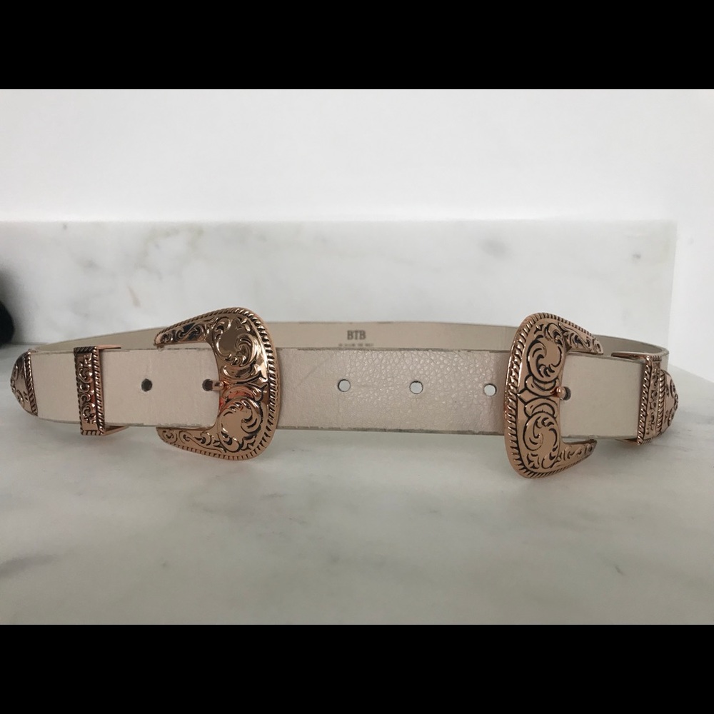 Cream and rose gold double buckle belt